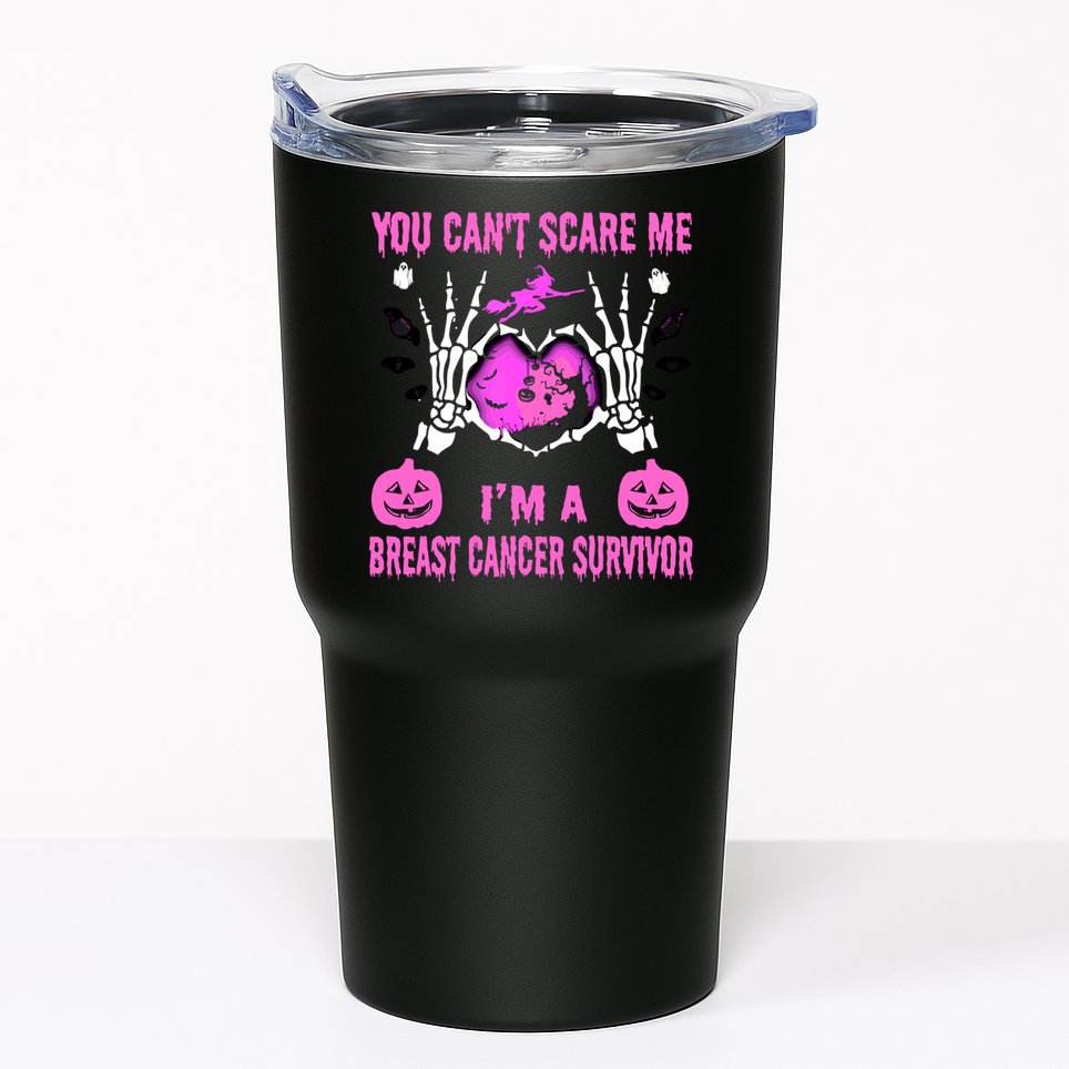 You Cant Scare Me Im A Breast Cancer Survivor Halloween Tumbler