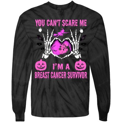 You Cant Scare Me Im A Breast Cancer Survivor Halloween Tie-Dye Long Sleeve Shirt