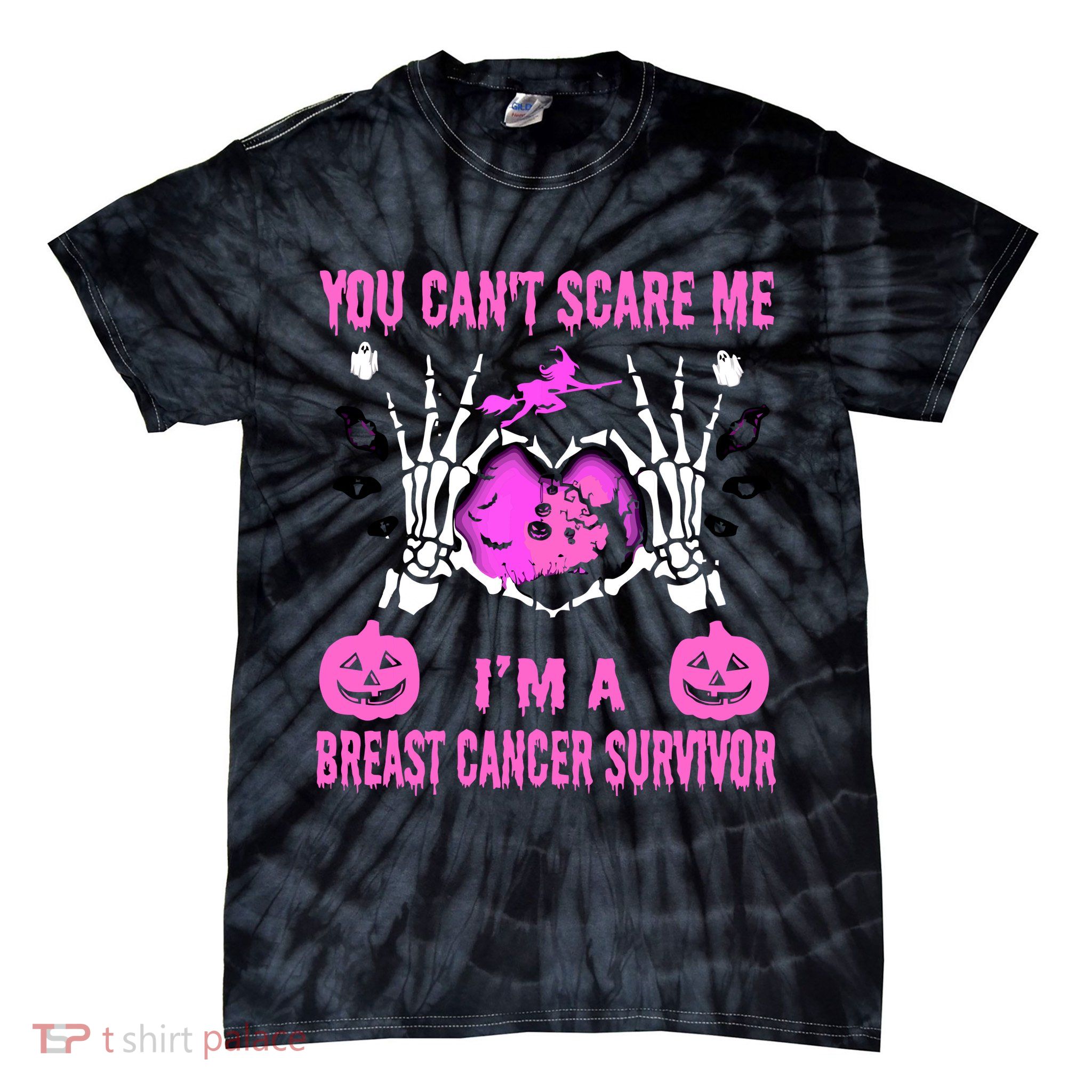 You Cant Scare Me Im A Breast Cancer Survivor Halloween Tie-Dye T-Shirt