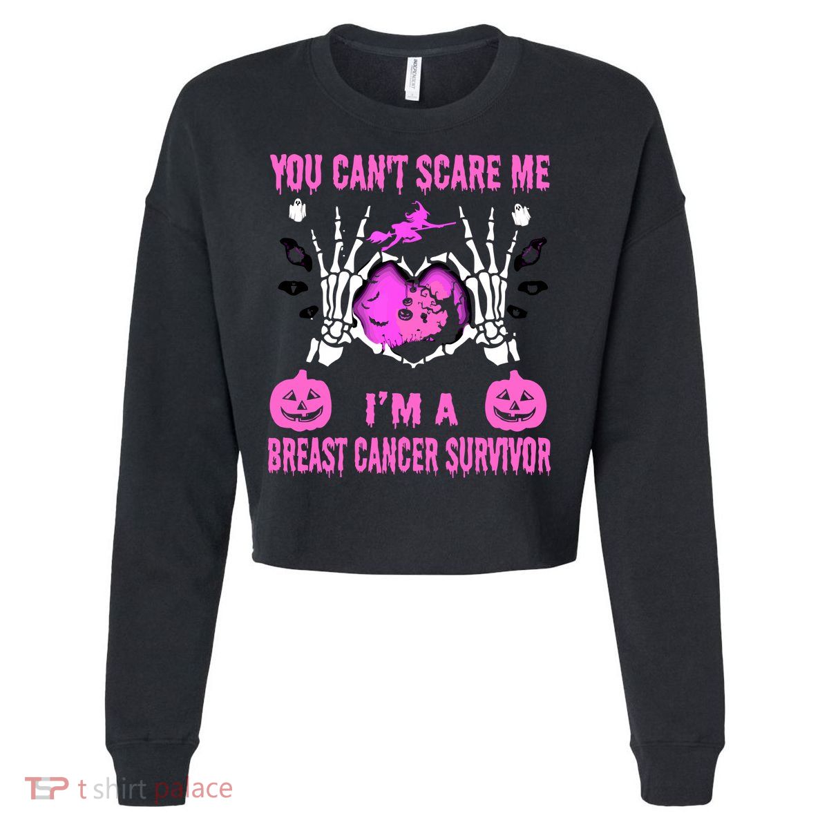 You Cant Scare Me Im A Breast Cancer Survivor Halloween Cropped Pullover Crew