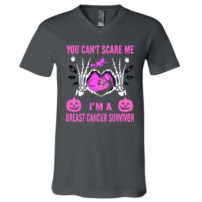 You Cant Scare Me Im A Breast Cancer Survivor Halloween V-Neck T-Shirt