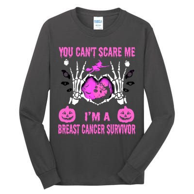 You Cant Scare Me Im A Breast Cancer Survivor Halloween Tall Long Sleeve T-Shirt