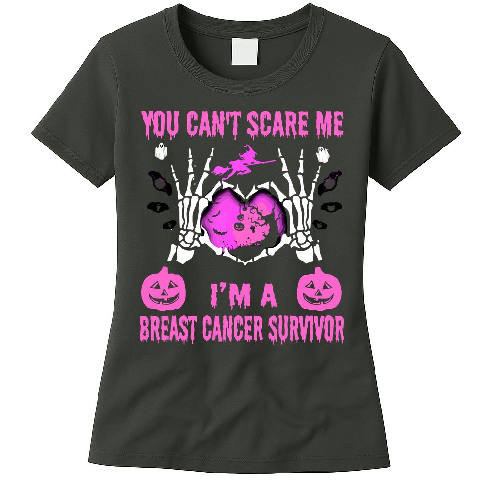 You Cant Scare Me Im A Breast Cancer Survivor Halloween Womens T-Shirt