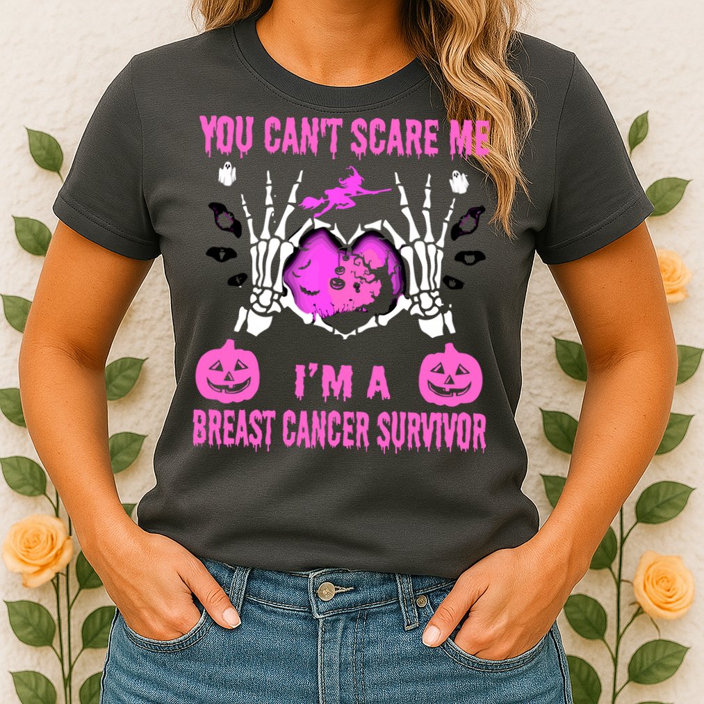 You Cant Scare Me Im A Breast Cancer Survivor Halloween Womens T-Shirt