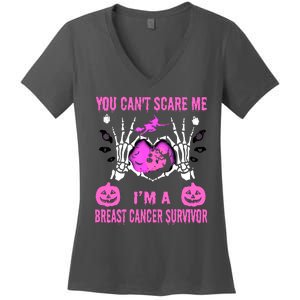 You Cant Scare Me Im A Breast Cancer Survivor Halloween Women's V-Neck T-Shirt