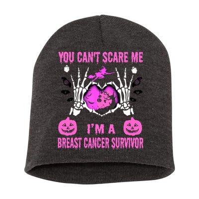 You Cant Scare Me Im A Breast Cancer Survivor Halloween Short Acrylic Beanie
