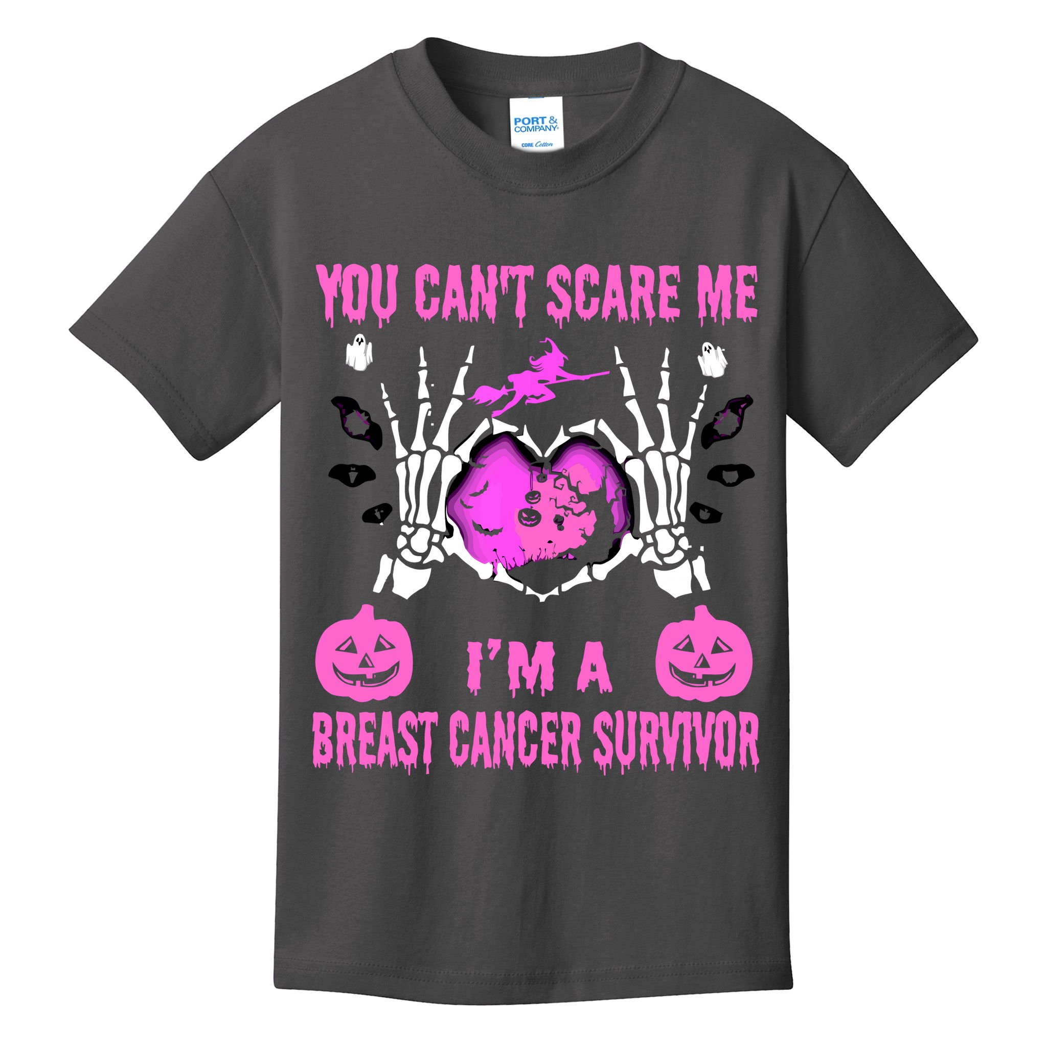 You Cant Scare Me Im A Breast Cancer Survivor Halloween Kids T-Shirt