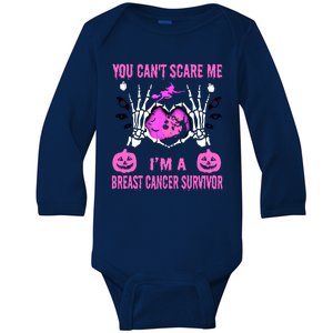 You Cant Scare Me Im A Breast Cancer Survivor Halloween Baby Long Sleeve Bodysuit