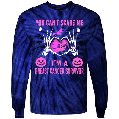 You Cant Scare Me Im A Breast Cancer Survivor Halloween Tie-Dye Long Sleeve Shirt