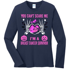 You Cant Scare Me Im A Breast Cancer Survivor Halloween Ladies Long Sleeve Shirt