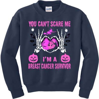 You Cant Scare Me Im A Breast Cancer Survivor Halloween Kids Sweatshirt