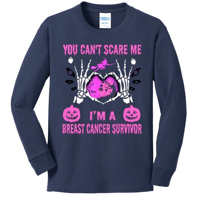 You Cant Scare Me Im A Breast Cancer Survivor Halloween Kids Long Sleeve Shirt