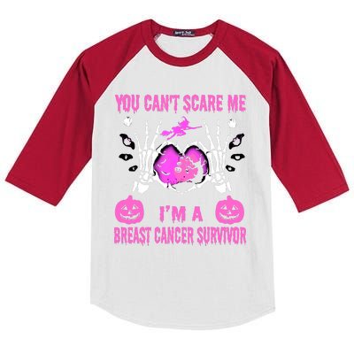 You Cant Scare Me Im A Breast Cancer Survivor Halloween Kids Colorblock Raglan Jersey