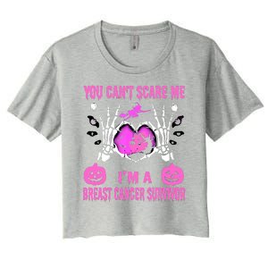 You Cant Scare Me Im A Breast Cancer Survivor Halloween Women's Crop Top Tee