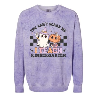 You Cant Scare Me I Teach Kindergarten Retro Halloween Ghost Gift Colorblast Crewneck Sweatshirt