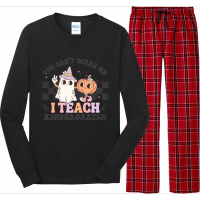 You Cant Scare Me I Teach Kindergarten Retro Halloween Ghost Gift Long Sleeve Pajama Set