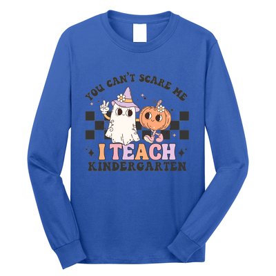 You Cant Scare Me I Teach Kindergarten Retro Halloween Ghost Gift Long Sleeve Shirt