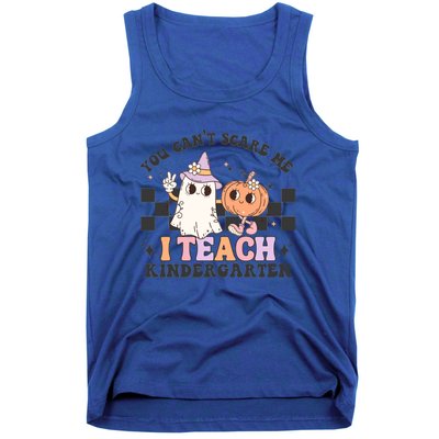 You Cant Scare Me I Teach Kindergarten Retro Halloween Ghost Gift Tank Top