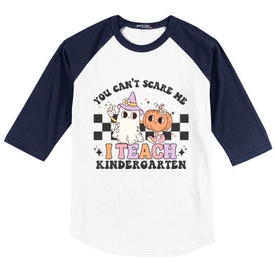 You Cant Scare Me I Teach Kindergarten Retro Halloween Ghost Gift Baseball Sleeve Shirt