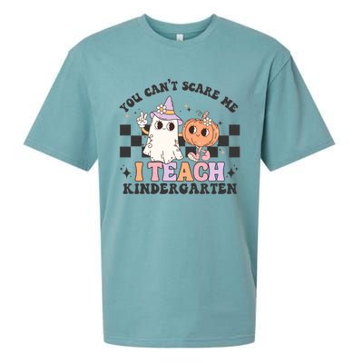 You Cant Scare Me I Teach Kindergarten Retro Halloween Ghost Gift Sueded Cloud Jersey T-Shirt