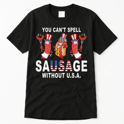 You Cant Spell Sausage Without USA 4th of July American Flag Tall T-Shirt