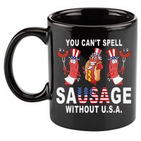 You Cant Spell Sausage Without USA 4th of July American Flag 11oz C Handle Ceramic Mug