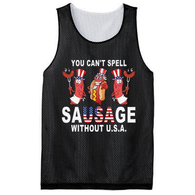 You Cant Spell Sausage Without USA 4th of July American Flag Mesh Reversible Basketball Jersey Tank