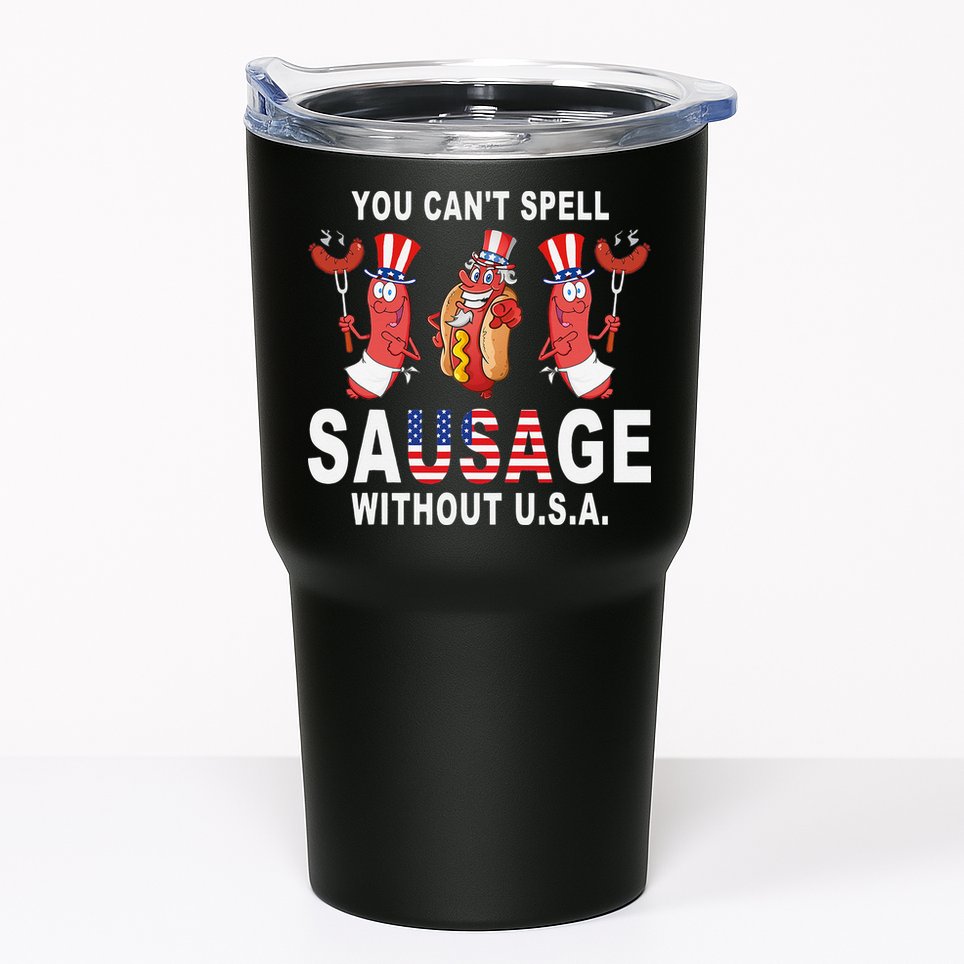 You Cant Spell Sausage Without USA 4th of July American Flag Tumbler