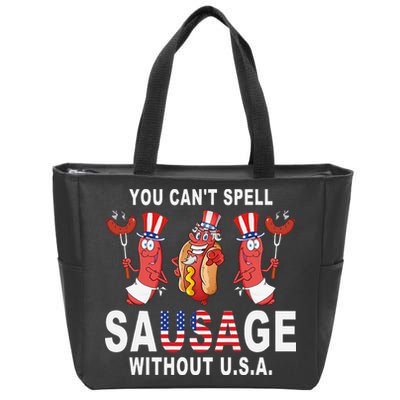 You Cant Spell Sausage Without USA 4th of July American Flag Zip Tote Bag