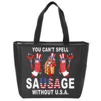 You Cant Spell Sausage Without USA 4th of July American Flag Zip Tote Bag