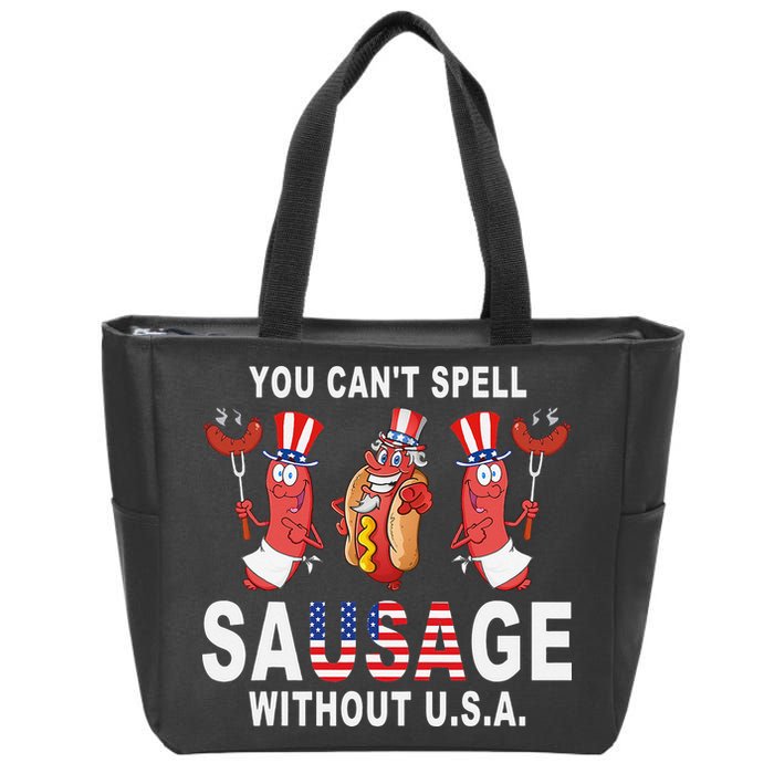 You Cant Spell Sausage Without USA 4th of July American Flag Zip Tote Bag