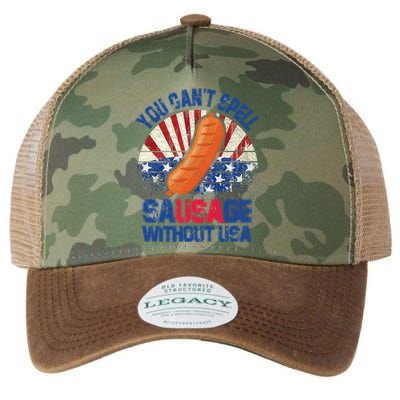 You Can't Spell Sausage Without USA, Funny 4th Of July Legacy Tie Dye Trucker Hat