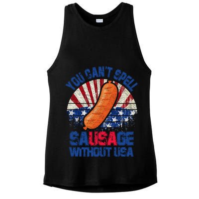 You Can't Spell Sausage Without USA, Funny 4th Of July Ladies PosiCharge Tri-Blend Wicking Tank