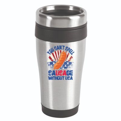 You Can't Spell Sausage Without USA, Funny 4th Of July 16oz Travel Tumbler