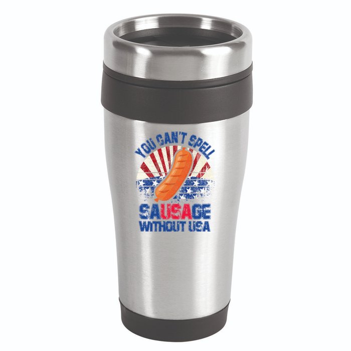 You Can't Spell Sausage Without USA, Funny 4th Of July 16oz Travel Tumbler