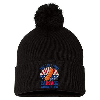 You Can't Spell Sausage Without USA, Funny 4th Of July Pom Pom 12in Knit Beanie