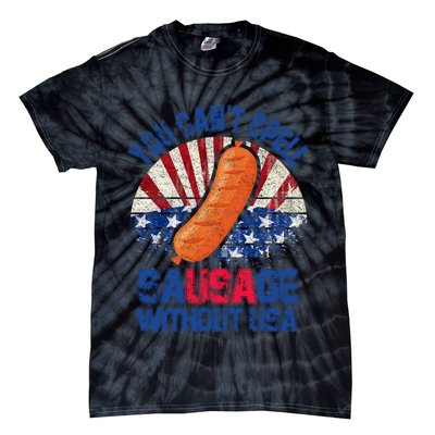 You Can't Spell Sausage Without USA, Funny 4th Of July Tie-Dye T-Shirt