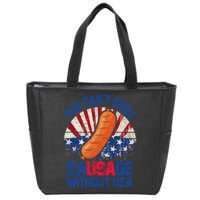 You Can't Spell Sausage Without USA, Funny 4th Of July Zip Tote Bag