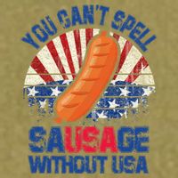 You Can't Spell Sausage Without USA, Funny 4th Of July Garment-Dyed Women's Muscle Tee