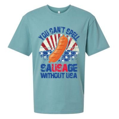 You Can't Spell Sausage Without USA, Funny 4th Of July Sueded Cloud Jersey T-Shirt