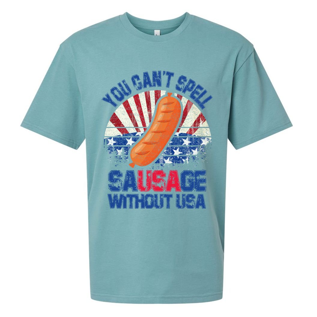 You Can't Spell Sausage Without USA, Funny 4th Of July Sueded Cloud Jersey T-Shirt