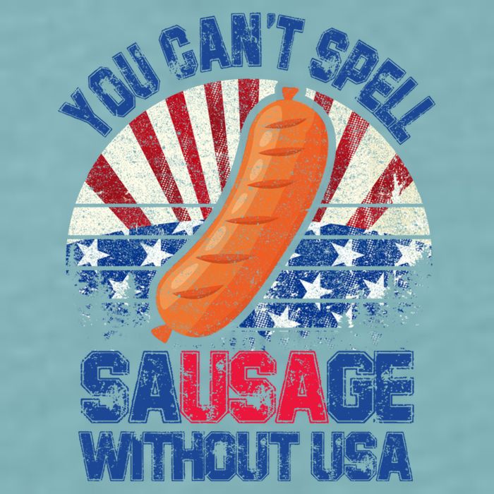 You Can't Spell Sausage Without USA, Funny 4th Of July Sueded Cloud Jersey T-Shirt