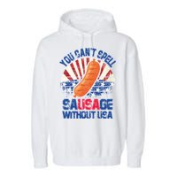 You Can't Spell Sausage Without USA, Funny 4th Of July Garment-Dyed Fleece Hoodie