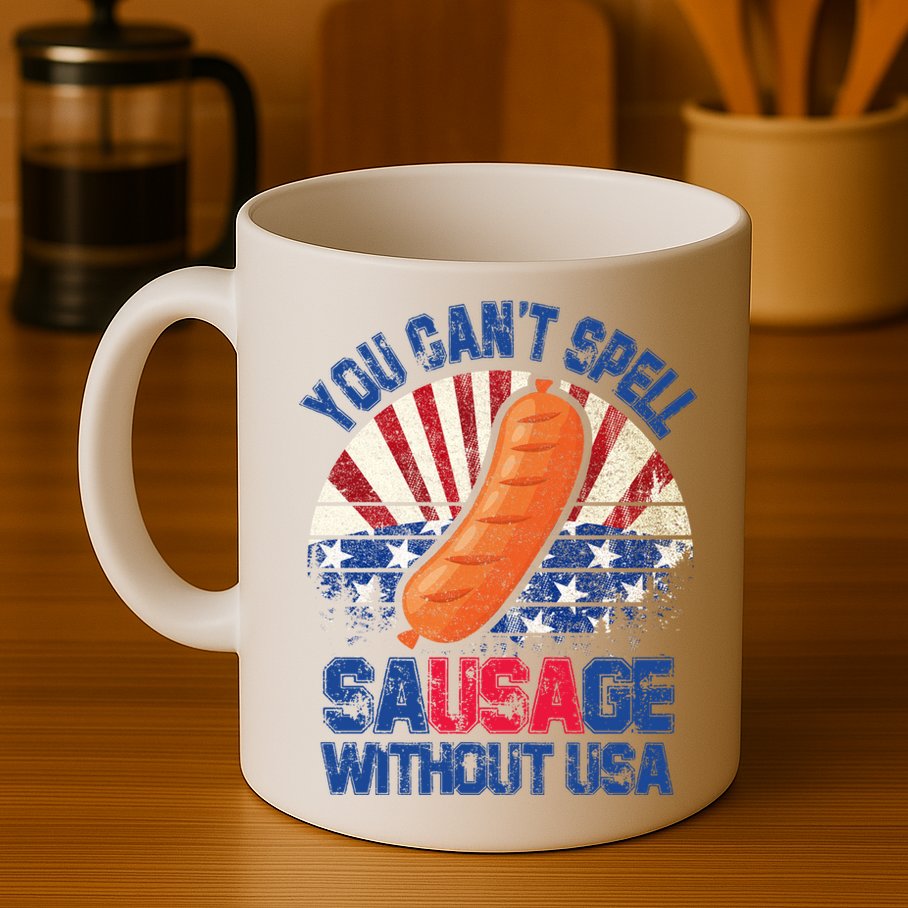 You Can't Spell Sausage Without USA, Funny 4th Of July Mug