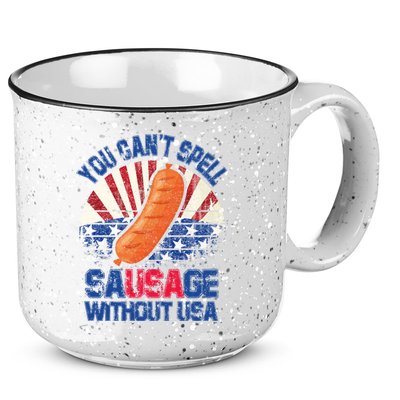 You Can't Spell Sausage Without USA, Funny 4th Of July 15oz Campfire Ceramic Mug