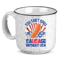 You Can't Spell Sausage Without USA, Funny 4th Of July 15oz Campfire Ceramic Mug