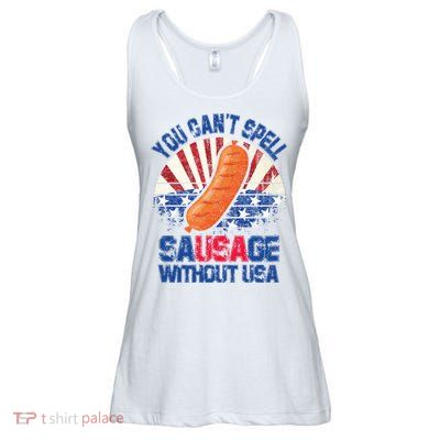You Can't Spell Sausage Without USA, Funny 4th Of July Ladies Essential Flowy Tank