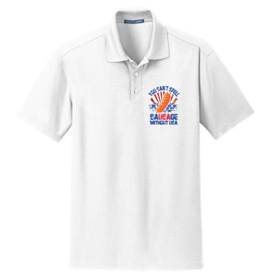 You Can't Spell Sausage Without USA, Funny 4th Of July Dry Zone Grid Polo