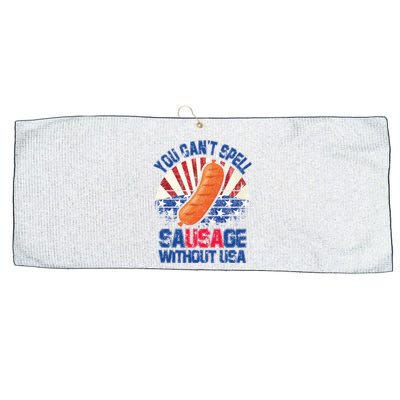You Can't Spell Sausage Without USA, Funny 4th Of July Large Microfiber Waffle Golf Towel