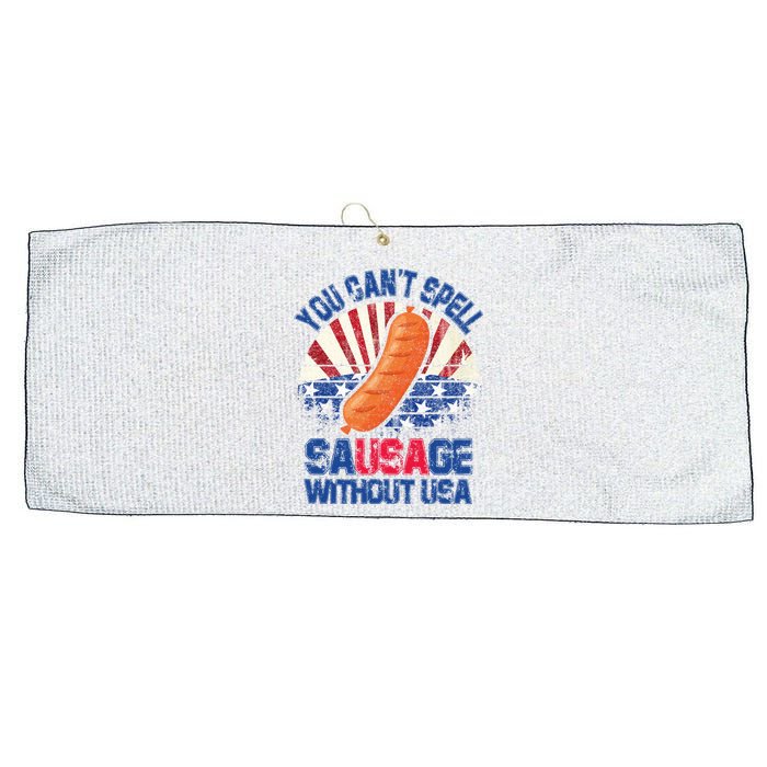 You Can't Spell Sausage Without USA, Funny 4th Of July Large Microfiber Waffle Golf Towel